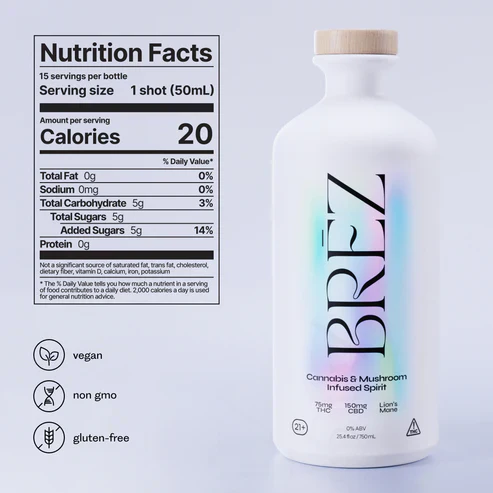 BREZ OG Spirit Cannabis & Mushroom Infused 5mg THC 10mg CBD + 2200mg Lion's Mane - Image 3