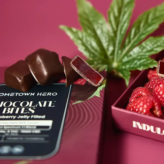 Hometown Hero Raspberry Jelly Dark Chocolate Bites - 10mg THC + 10mg CBD - Image 2