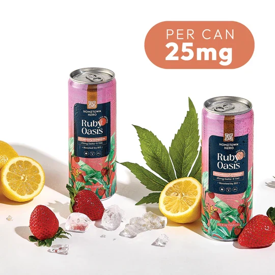 Hometown Hero Ruby Oasis (Strawberry) 25mg THC Lemonade - 12Oz - Image 2